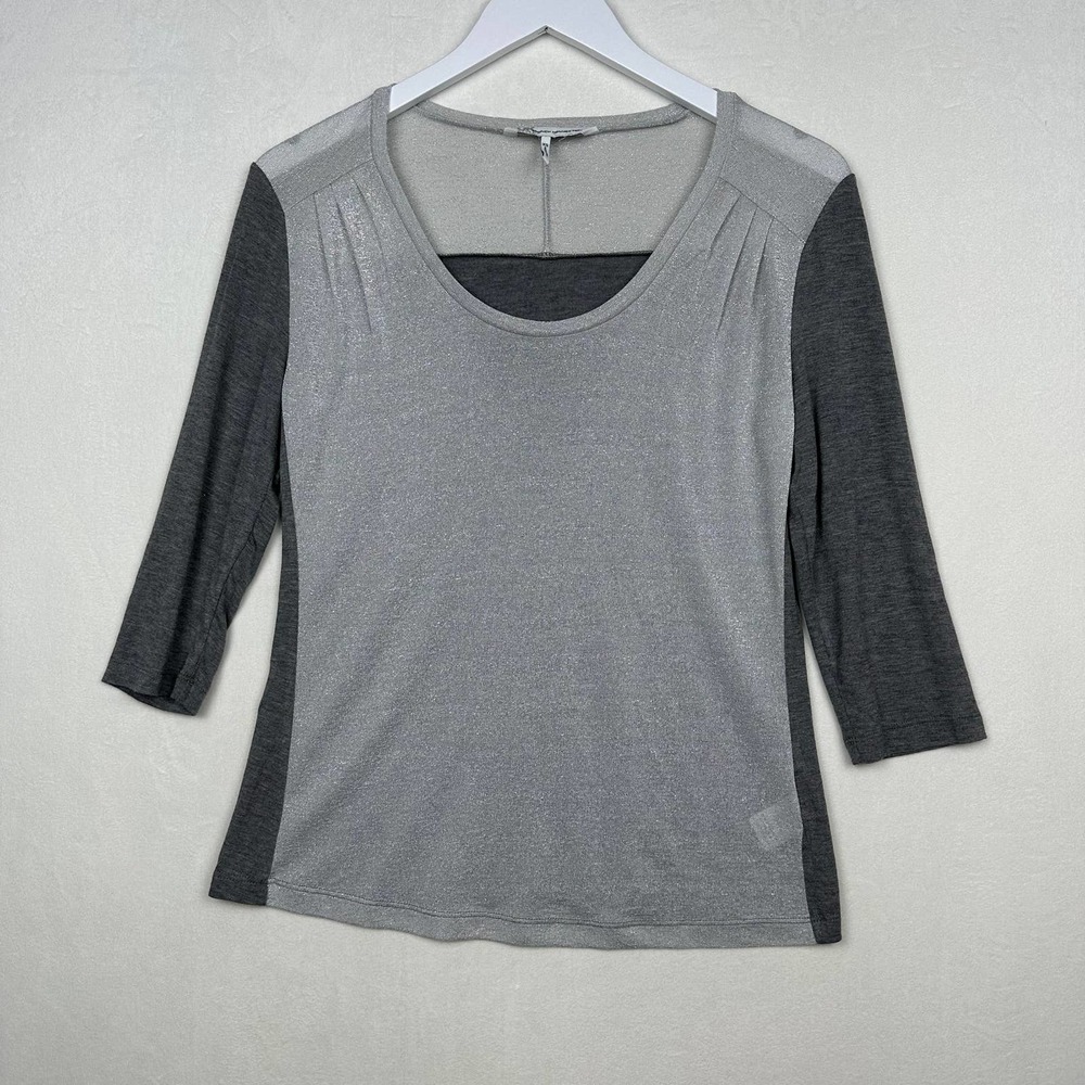 French Connection Women's Size XS 3/4‎ Sleeve Scoop Neck Semi Sheer Top Blouse